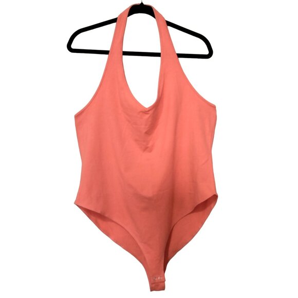 Forever 21+ Plus Size 2X Bodysuit Halter Neckline Coral Snap Button Closure - Picture 2 of 11